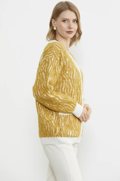 Renk Kombinli Yumoş Triko Hırka - Hardal - Resim 3