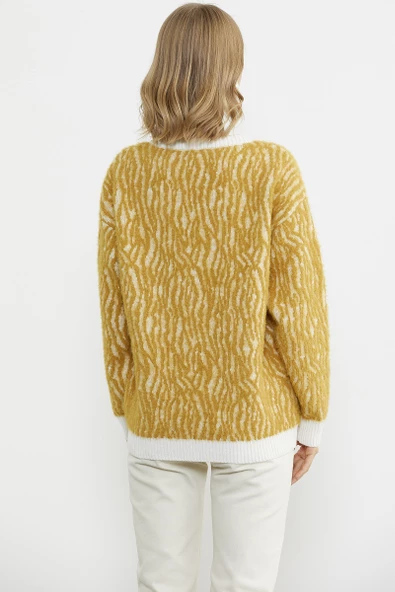 Renk Kombinli Yumoş Triko Hırka - Hardal - Resim 5