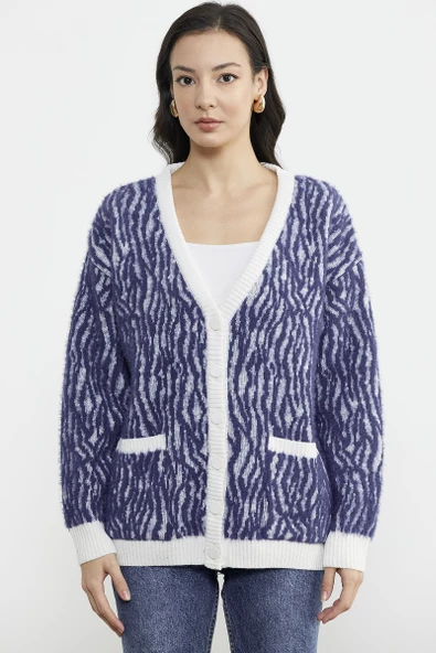 Renk Kombinli Yumoş Triko Hırka - Indigo ürün görseli