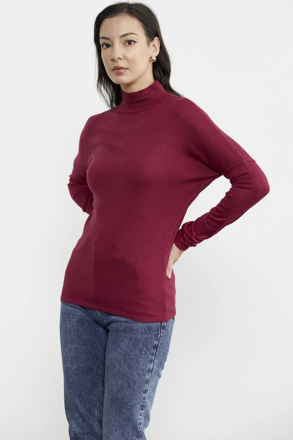 Omuz Detaylı Triko Kazak - Bordo ürün görseli