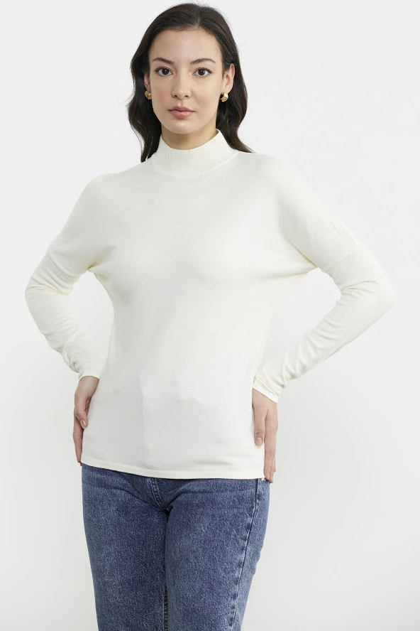 Omuz Detaylı Triko Kazak - Kemik - Resim 3