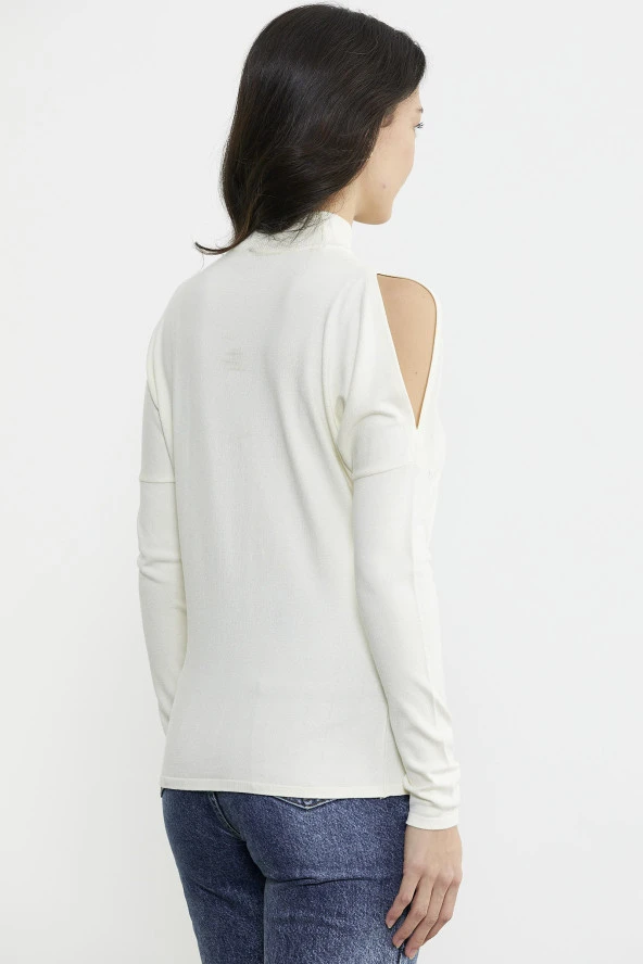 Omuz Detaylı Triko Kazak - Kemik - Resim 6