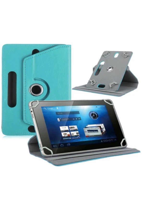 Vorcom S7 Pro Uyumlu 7" Dönerli Standlı Deri Tablet Kılıfı - Turkuaz