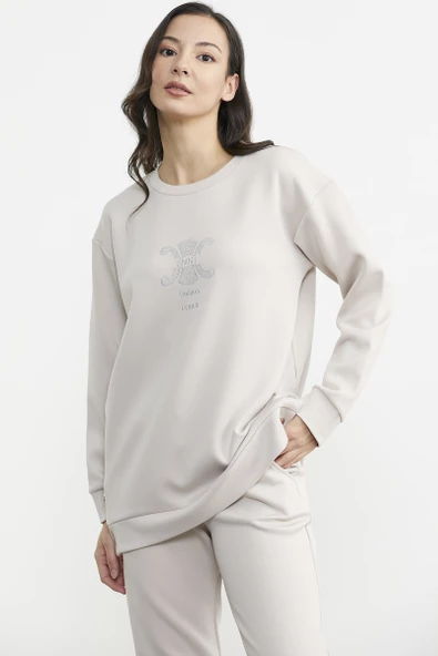 Taş Detaylı Rahat Kalıp Eşofman Takım - Taş - Resim 5