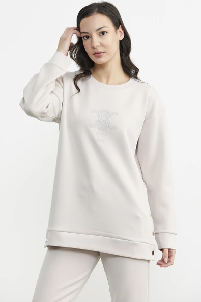 Taş Detaylı Rahat Kalıp Eşofman Takım - Taş - Resim 6