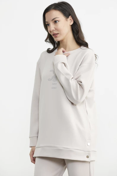 Taş Detaylı Rahat Kalıp Eşofman Takım - Taş - Resim 2