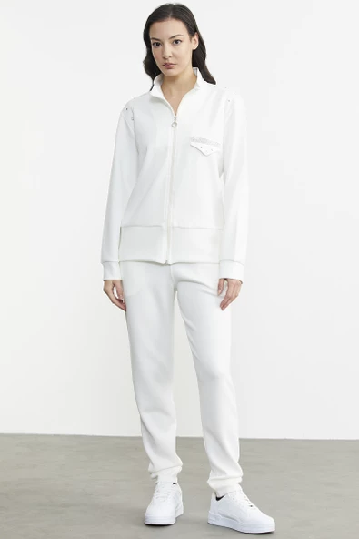 Taş Detaylı Scuba Eşofman Takım - Ekru ürün görseli 1