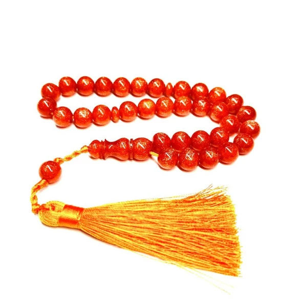 Küre Model İp Püsküllü 9-9mm Sim Yaldızlı Sıkma Kehribar Tesbih - Resim 2