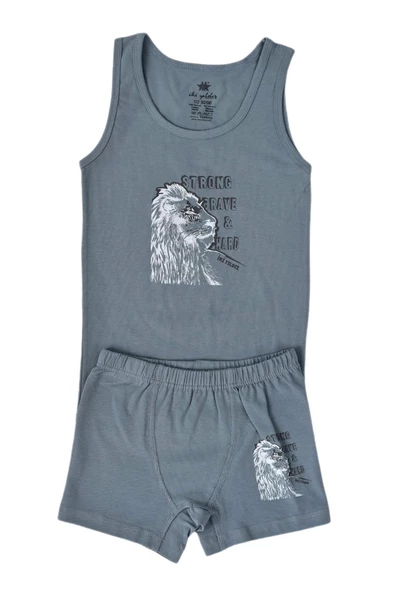 Erkek Çocuk Aslan Baskılı Atlet Boxer Takım 6046 BGL-ST03477 - Resim 3