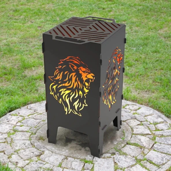 Aslan Desenli Dekoratif Mangal Portatif Ateş Çukuru