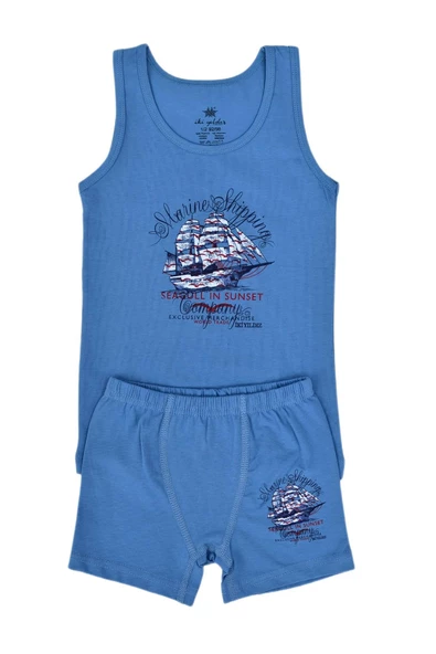 Erkek Çocuk Yelken Baskılı Atlet Boxer Takım 6041 BGL-ST03473 - 4