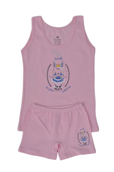 Kız Çocuk Tavşan Baskılı Atlet Boxer Takım 8542 BGL-ST03481 - 1