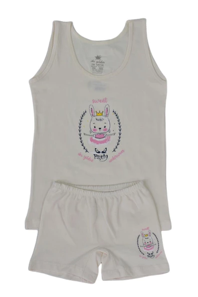 Kız Çocuk Tavşan Baskılı Atlet Boxer Takım 8542 BGL-ST03481 - 3