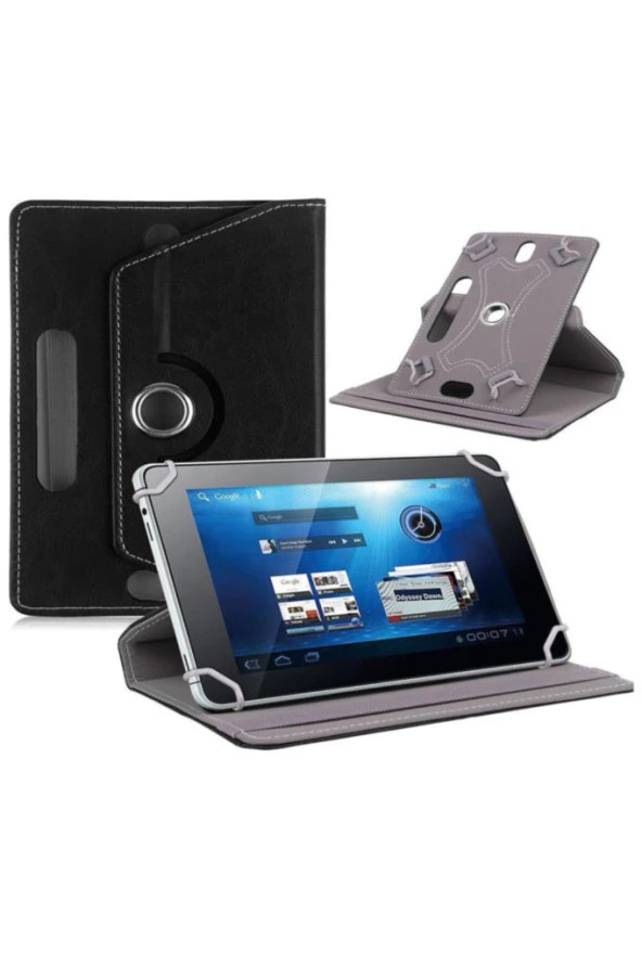 Hometech Alfa 10 TM Uyumlu 10" Dönerli Standlı Deri Tablet Kılıfı - Siyah