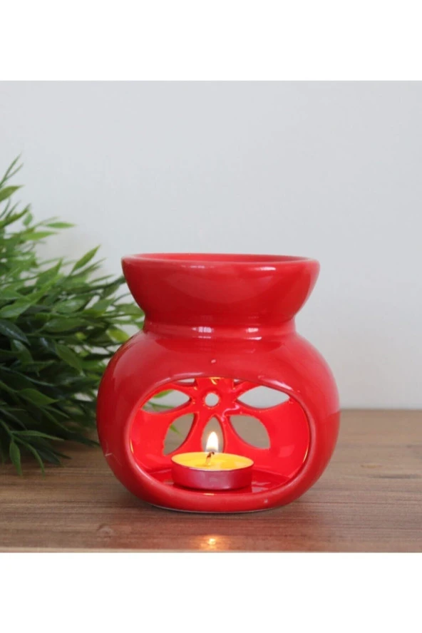 Lotus Çiçeği Tasarım Buhurdanlık Kırmızı - 2