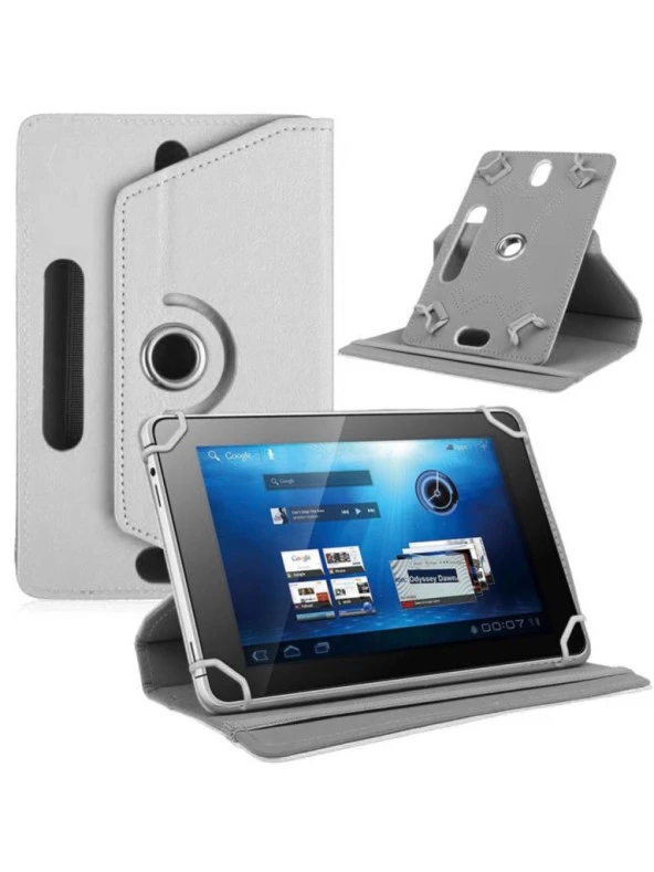 Hometech Alfa 10BT Uyumlu 10.4" Dönerli Standlı Deri Tablet Kılıfı - Beyaz
