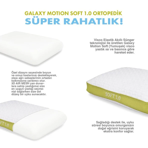Viscofoam Ergofoam Galaxy Motion Ortopedik Yastık Yumuşak Visco Yastık Soft 1.0 - 6