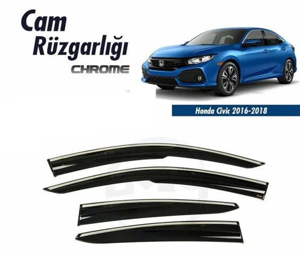 Honda Civic Uyumlu Fc5 Kromlu Cam Rüzgarlığı 2016+ Sunplex Krom Rüzgarlı