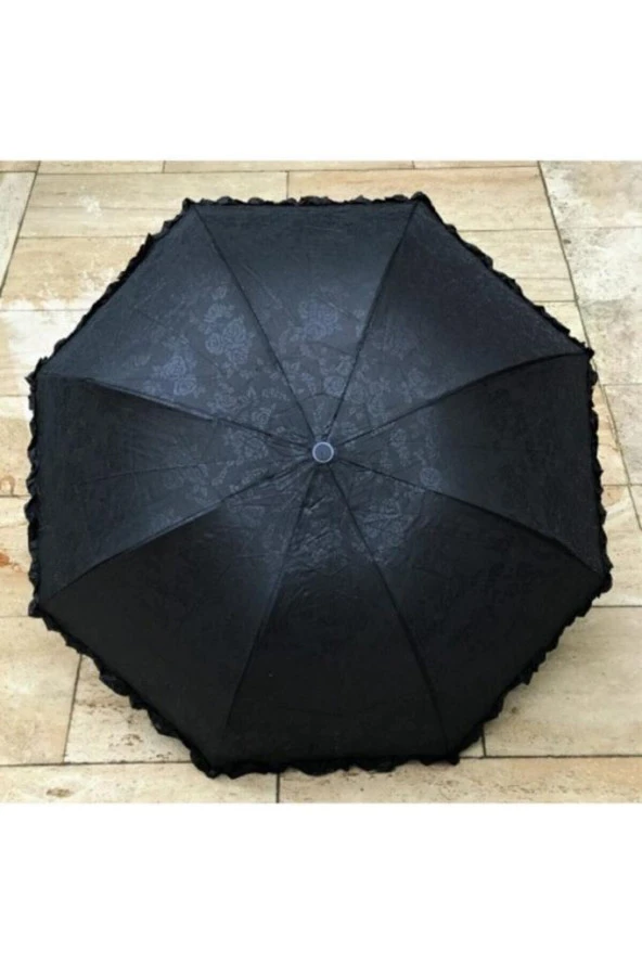 Siyah Çiçek Desenli Şemsiye ürün görseli