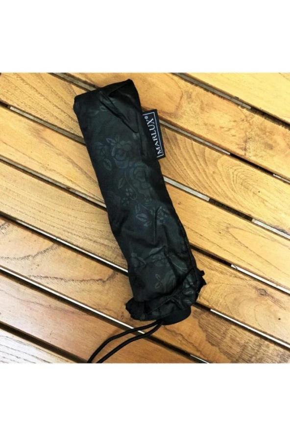 Siyah Çiçek Desenli Şemsiye - Resim 3
