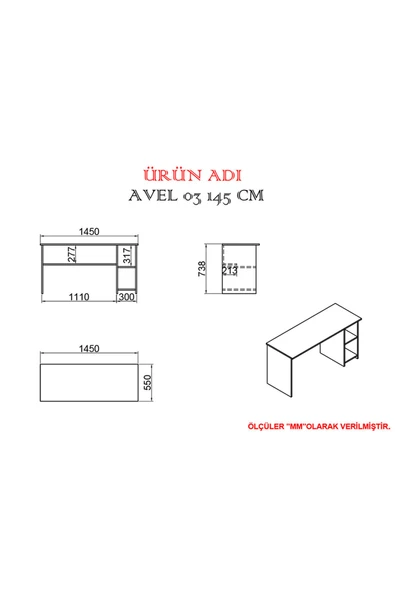 Kalender Dekor Avel 145 cm Çalışma Masası Avl04 - Resim 4