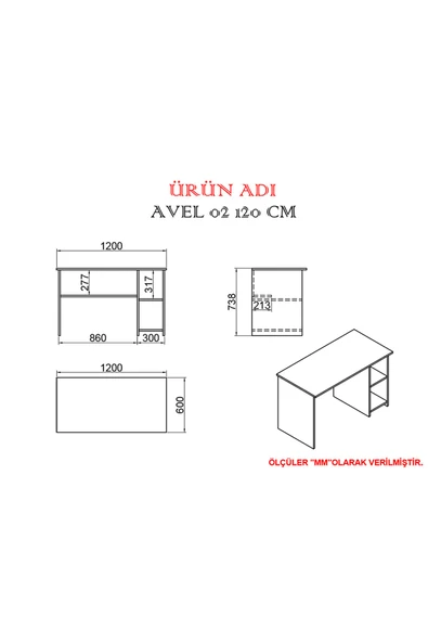 Kalender Dekor Avel Snow 120 Cm Çalışma Masası Takımı Aves02 - Resim 5