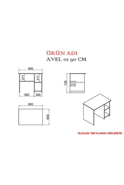 Kalender Dekor Avel Mayra 90 Cm Çalışma Masası Takımı Avm02 - Resim 4