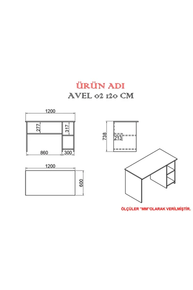Kalender Dekor Avel 120 Cm Çalışma Masası Ave01 - Resim 4