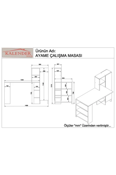 Kalender Dekor Ayame Dolaplı Bilgisayar Masası Çalışma Masası Aym01 - Resim 3