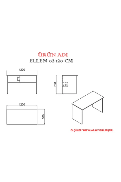 Kalender Dekor Ellen Snow 120 Cm Çalışma Masası Takımı El02 - Resim 4