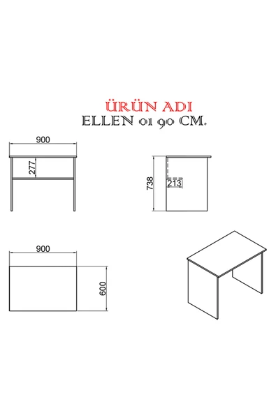 Kalender Dekor Ellen Mayra 90 Cm Çalışma Masası Takımı El04 - Resim 5