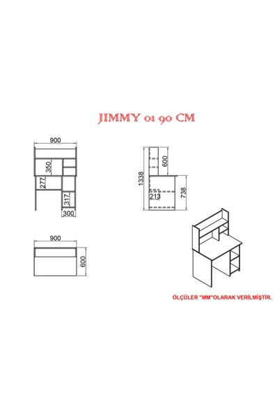 Kalender Dekor Jimmy Mayra 90 Cm Çalışma Masası Takımı Jmm04 - Resim 4