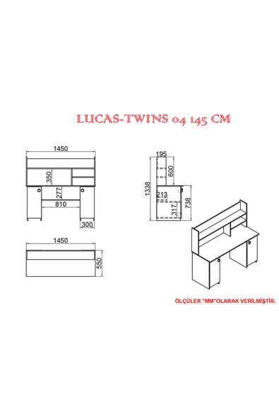 Kalender Dekor Lucas-twins 04 145 Cm Çalışma Masası Lc02 - Resim 4