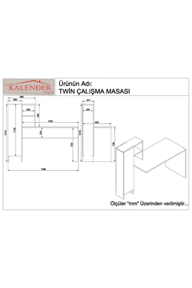 Kalender Dekor New Twin Çalışma Masası Tw04 - Resim 3