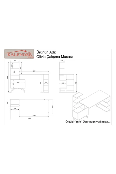 Kalender Dekor Olivia Dolaplı Bilgisyar Masası Çalışma Masası Kobe antrasit OL06 - Resim 4