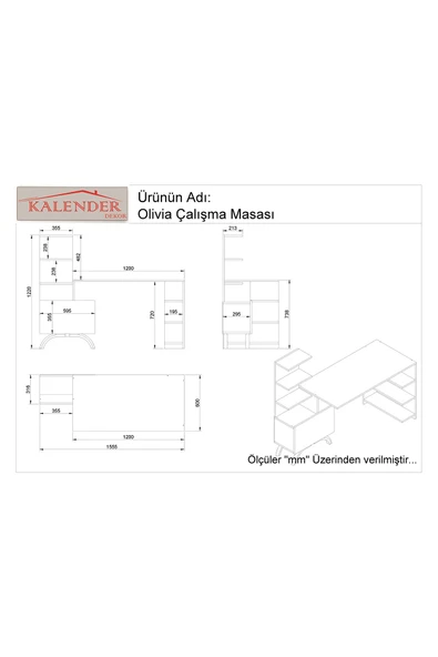 Kalender Dekor Olivia Dolaplı Bilgisyar Masası Çalışma Masası Ol01 - Resim 3