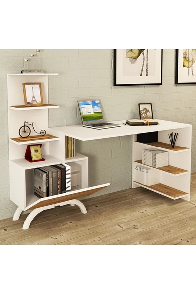 Kalender Dekor Olivia Dolaplı Bilgisyar Masası Çalışma Masası Kobe-Beyaz OLO2 - Resim 2