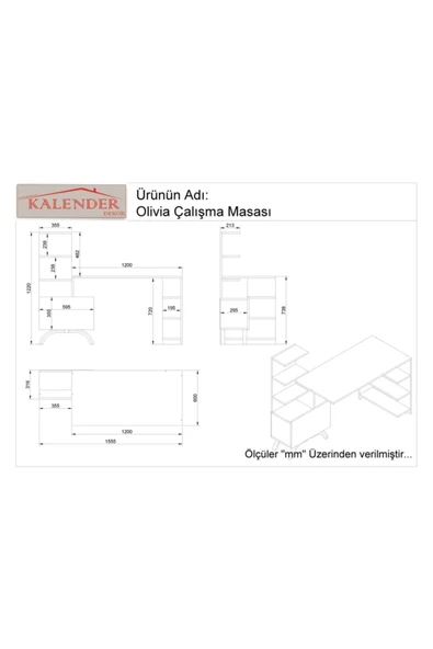 Kalender Dekor Olivia Dolaplı Bilgisyar Masası Çalışma Masası Kobe Siyah PVC - Resim 3