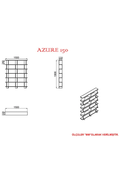 Kalender Dekor Azure-150 Raflı Kitaplık - Resim 5