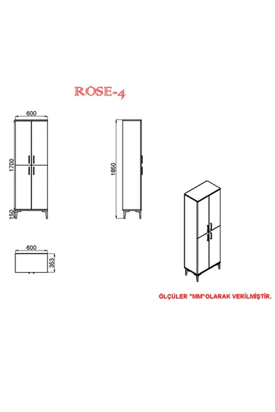 Kalender Dekor Rose-4 Çok Amaçlı Elbise Dolabı Gardırop - Resim 5
