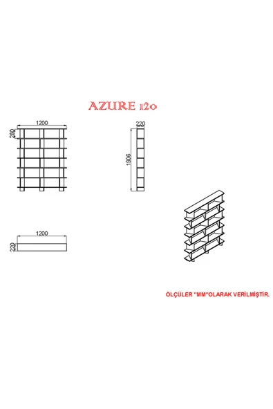 Kalender Dekor Azure-120 Raflı Kitaplık - Resim 5