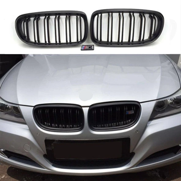 Bmw 3 Uyumlu Serisi E90 2008-2011 M3 Böbrek (Cift Cızgı Panjur) Piano Black - 4