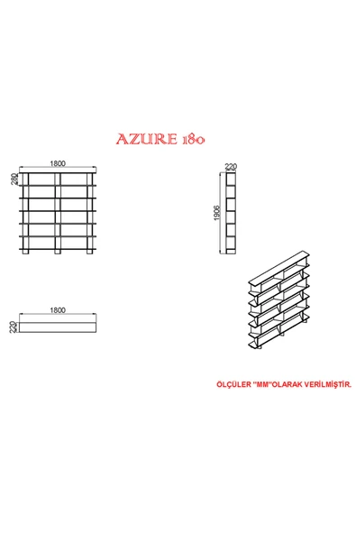 Kalender Dekor Azure-180 Raflı Kitaplık - Resim 5