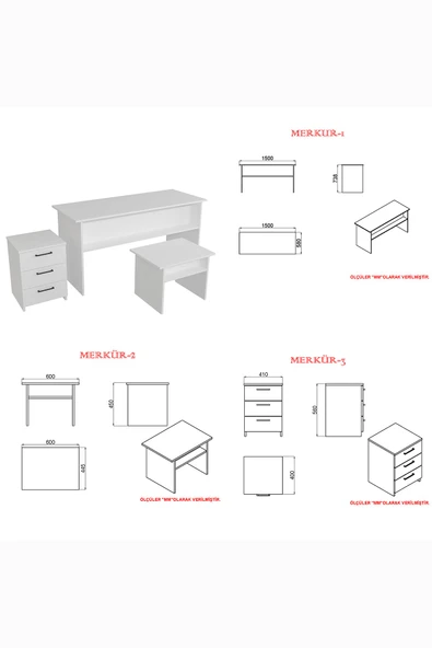 Kalender Dekor Merkür-1-2-3 Ofis Büro Masası Takımı - Resim 5
