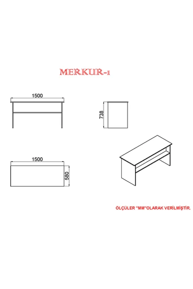 Kalender Dekor Merkür 1 Ofis Büro Masası Takımı - Resim 5