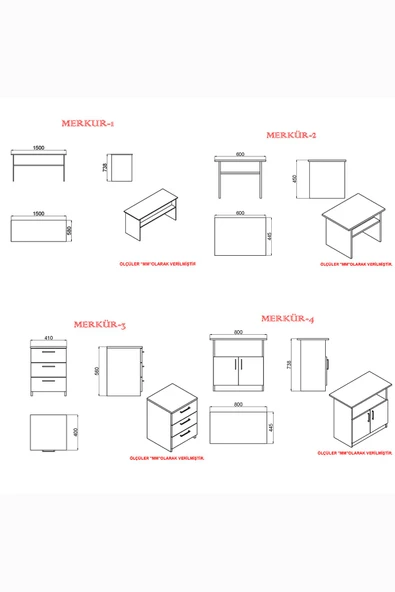 Kalender Dekor Merkür-1-2-3-4 Ofis Büro Masası Takımı - Resim 6