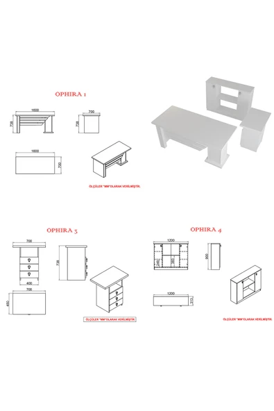 Kalender Dekor Ophira-1-3-4 Ofis Büro Masası Takımı - Resim 6