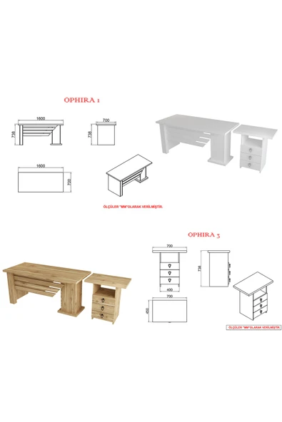 Kalender Dekor Ophira-1-3 Ofis Büro Masası Takımı - Resim 5