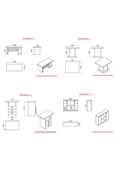 Kalender Dekor Ophira-1-2-3-4 Oph15 Ofis Büro Masa Takımı - Resim 6