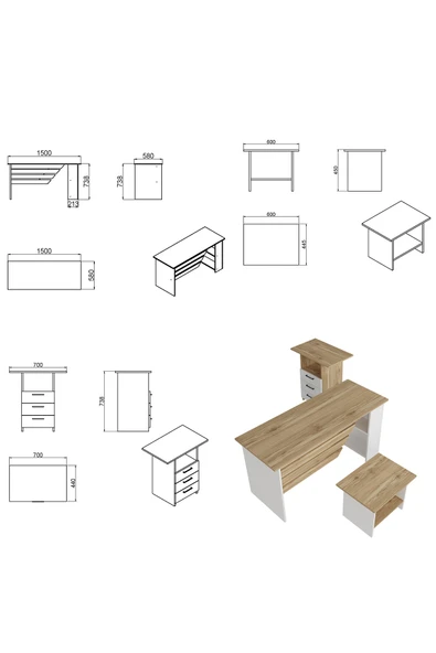 Kalender Dekor STEEN-1-2-3 OFİS BÜRO MASASI TAKIMI - Resim 6